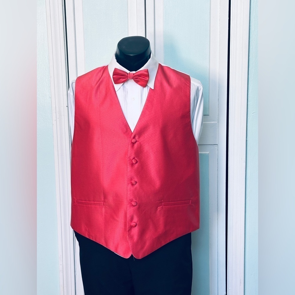 Watermelon Pink Herringbone Closed Back Vest Wedding Prom Men’s XS X small